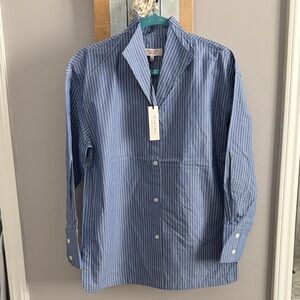 Martha V-Neck Blue Striped Button-Up Shirt